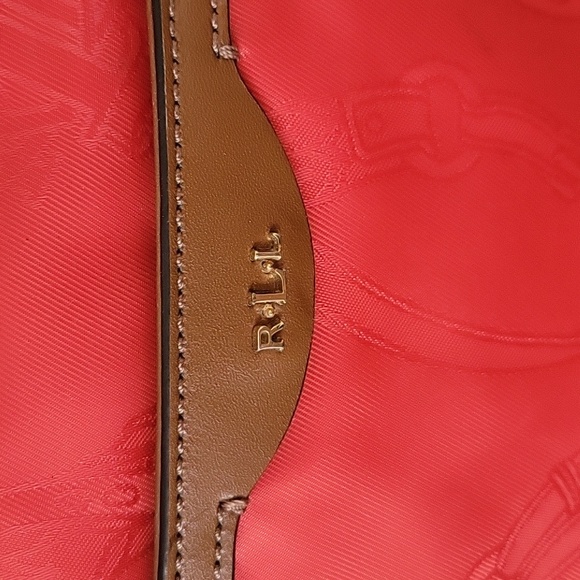 Lauren Ralph Lauren Red Brown Handbag Purse Logo Horseshoes - Picture 3 of 13